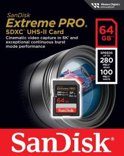 Карта памяти SanDisk 64GB SD class 10 UHS-I U3 V60 R280/W100MB/s Extrem SDSDXEP-064G-GN4IN