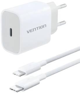 Зарядные устройства Vention 1xUSB-C PD20W + cable USB-C to USB-C white G16W0-EU