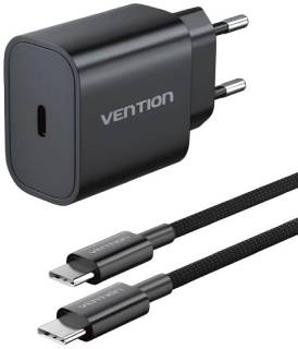 Зарядные устройства Vention 1xUSB-C PD20W + cable USB-C to USB-C black G16B0-EU