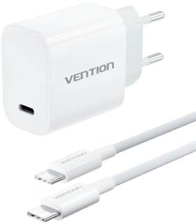 Зарядка Vention 1xUSB-C PD30W + cable USB-C to USB-C white G18W0-EU