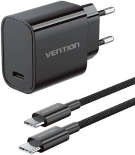 Зарядные устройства Vention 1xUSB-C PD30W + cable USB-C to USB-C black G18B0-EU