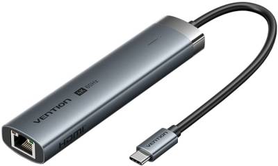 Разветвитель Vention USB-C 6-in-1 HDMI + 2xUSB 3.0 + RJ45 + PD 100W TGNHB