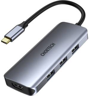 Разветвитель Choetech USB-C 7-in-1 3хUSB 3.0+USB-C PD100W+HDMI 4K 30HZ+S HUB-M19-GY
