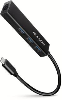 Разветвитель AXAGON USB-C to 3xUSB-A + RJ45 0.2m metal black HMC-GL3A