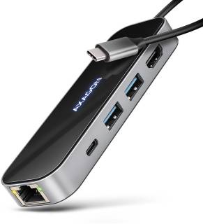 Разветвитель AXAGON USB-C to 2xUSB-A + 1xUSB-C + HDMI + RJ45 + PD100W HMC-6GLN