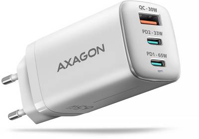 Зарядные устройства AXAGON 1xUSB + 2xUSB-C 65W QC4+ PD3.0 PPS white ACU-DPQ65W