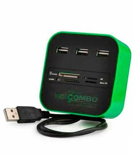 Разветвитель VOLTRONIC USB 2.0 to 3xUSB 2.0 + SD/MMC/TF/M2 green/black CUB3-GB