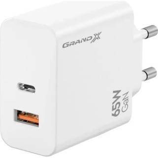 Зарядные устройства Grand-X GaN 1xUSB-C + 1xUSB 65W PD3.0 QC4.0 AFC SCP FCP wh CH-960W