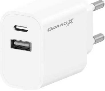 Зарядные устройства Grand-X 1xUSB-C + 1xUSB 21W OCP white CH-21W