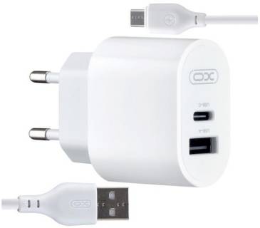 Зарядка XO L97 (1Type-C/1USB/2.4A) + USB - MicroUSB White XO-L97-MC
