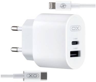 Зарядные устройства XO L97 (1Type-C/1USB/2.4A) + Type-C - Lightning White XO-L97-LG