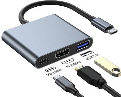 Разветвитель Dynamode USB-C 3-in-1 1xHDMI 4K + 1xUSB 3.0 + 1xUSB-C PD 87 Multiport USB-C 3-in-1 dark grey