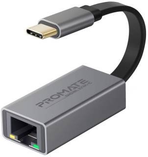 Сетевой адаптер Promate USB-C to RJ45 Ethernet 1000Mbps grey gigaLink-c.grey