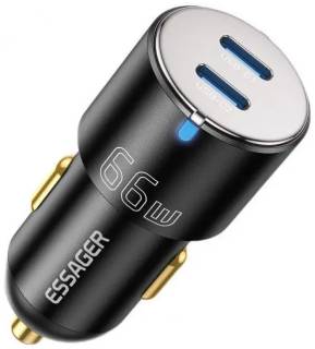 Зарядные устройства ESSAGER 2xUSB-C 66W black ECC2C-FF01