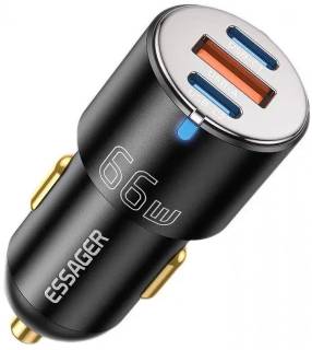 Зарядные устройства ESSAGER 2xUSB-C 66W + 1xUSB black ECC2C1A-FF01