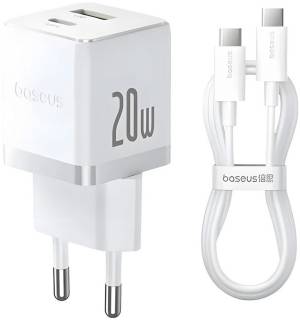 Зарядные устройства Baseus 1xUSB-C 20W + 1xUSB white + cable USB-C to USB-C 6 P10111608213-01