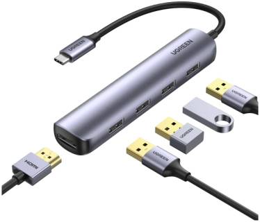 Разветвитель Ugreen USB-C to 4xUSB 3.0 + HDMI CM417 gray 20197