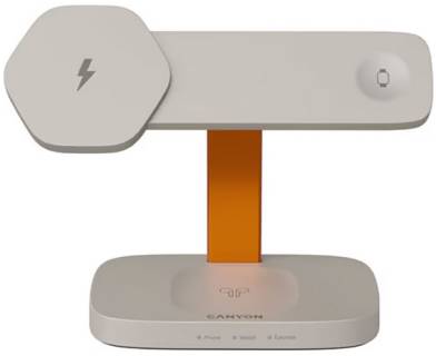 Зарядные устройства Canyon wireless charger HEXAGON WCS-310 3in1 LightGrey/Or CNS-WCS310LGOR