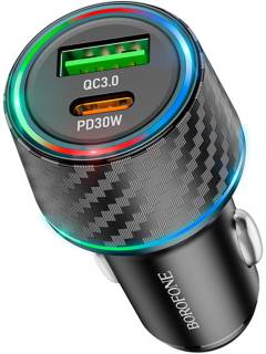 Зарядные устройства BOROFONE 1xUSB-C PD30W + 1xUSB QC3.0 48W car adapter black 6941991101175