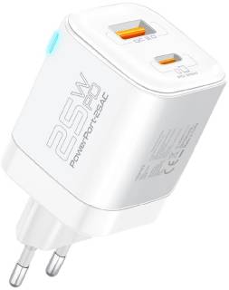 Зарядные устройства Promate USBC PD25W + USBA QC3.0 18W White powerport-25ac.white