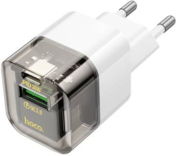 Зарядные устройства HOCO C131A USB-C PD30W + 1xUSB QC3.0 transparent black 6942007609821