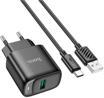 Зарядные устройства HOCO C140A Smart USB QC3.0 + cable USB to USB-C Black 6942007627825