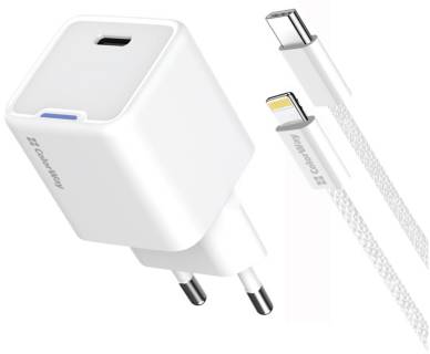 Зарядные устройства ColorWay C101D GaN Mini 20W PD PPS USB-C + cable USB-C to L CW-CHS059PDL-WT