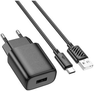 Зарядные устройства HOCO C134A USB + cable USB to USB-C 2.4A black 6942007621359