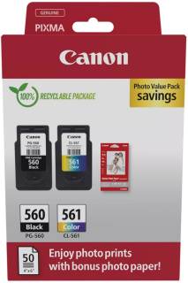 Картридж Canon PG-560/CL-561 BK+Color, + Photo Paper, Value Pack 3713C008