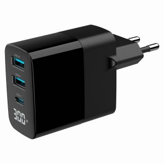 Зарядные устройства Gembird 2хUSB-A (QC3.0 18W) + 1хType-C (PD20W) LCD black TA-UC-PDQC30LCD-BK-02