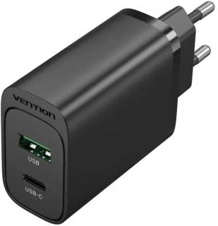 Зарядные устройства Vention 2xUSB 38W (USB-C+USB-A) PD+QC3.0 black FBIB0-EU