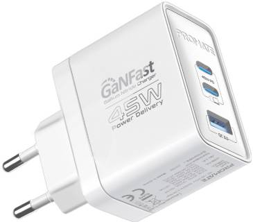 Зарядные устройства Promate powerport-45 2xUSB-C PD + USB-A QC 45W White powerport-45.white