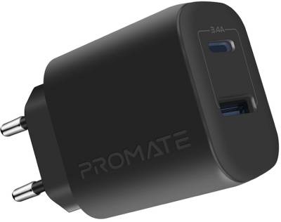 Зарядные устройства Promate 17W USB-C + USB-A biplug-2.black