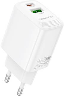 Зарядные устройства BOROFONE BN27 Fuente 1xUSB-C PD20W + 1xUSB QC3.0 White 6941991120268