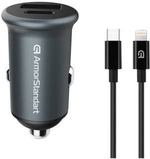 Зарядные устройства Armorstandart USB Type-C PD20W + USB QC 3.0 Grey + cable Lightni ARM82460