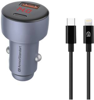 Зарядные устройства Armorstandart AR-C43 Type-C PD30W + USB QC 3.0 Grey + cable Ligh ARM82462