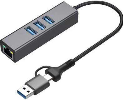 Разветвитель Dynamode USB 3.0 Type-C/Type-A to RJ45 Gigabit Lan, 3*USB 3 DM-AD-GLAN-U3