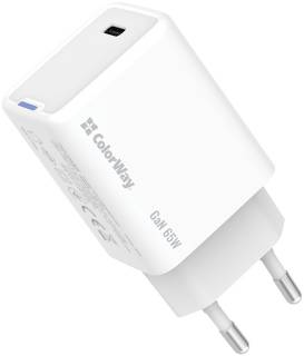 Зарядные устройства ColorWay GaN Mini 65W PD Port PPS USB-C white CW-CHS049PD-WT