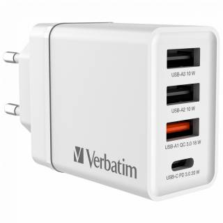 Зарядные устройства Verbatim USB 30W PD3.0 4-ports white 49701