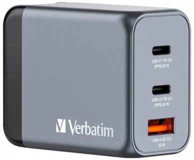 Зарядка Verbatim GaN 65 W 3 ports (2xUSB-C-65 W /USB-A -3.0) 32201