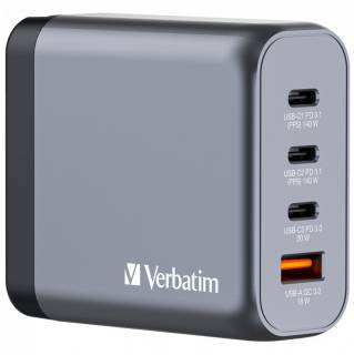 Зарядные устройства Verbatim GaN 140 W 4 ports (2xUSB-C-140 W,USB-C 20 W /USB-A 32203