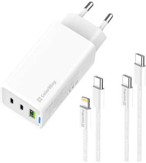 Зарядные устройства ColorWay GaN Mini 65W PD Port PPS USB (USB-2C1A) cable Type CW-CHS058PDCL-WT