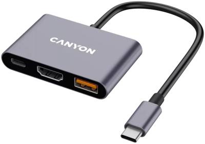 Разветвитель Canyon hub DS-4 3in1 USB-C Grey CNS-TDS4