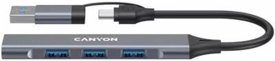 Разветвитель Canyon USB-C/A 4-in-1 1xUSB 3.0 + 3xUSB 2.0 gray CNS-TDS02G