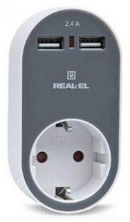 Зарядное устройство REAL-EL USB-устройств + розетка CS-20