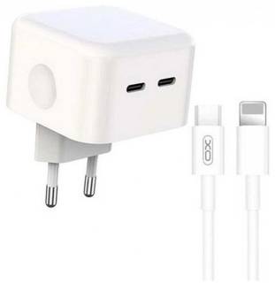 Зарядные устройства XO QC 3.0 L102 35W/2 USB-C + cable Lightning NB113 Wh XO-L102i-WH