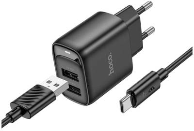 Зарядка HOCO C141A 2xUSB + cable USB to USB-C black 6942007627900