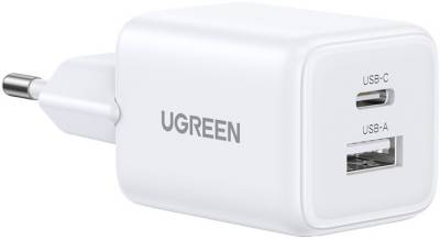 Зарядка Ugreen X514 1xUSB-C PD20W + 1xUSB GaN white 65006