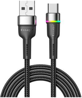 Кабель ESSAGER USB 2.0 AM to USB-C 1.0m 3A LED black EXCT-XCD01
