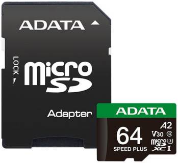 Флеш-карта ADATA 64GB microSD class 10 UHS-I U3 V30 A2 Speed Plus UD64GUI3V30A2SP-RA1